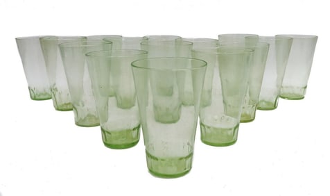 15 Venetian Green Gold Fleck Glass Tumblers circa 1950