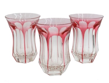 3 Moser Cranberry Red Cut to Clear Highball Goblets in Pope