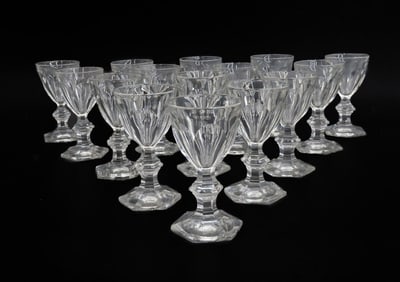 15 Baccarat France Cut Glass Port Wine Goblets in Harcourt Versailles Signed