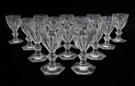 14 Baccarat France Cut Glass White Wine Goblets in Harcourt Versailles Signed