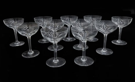 11 Baccarat France Cut Glass Champagne Saucers in Genova Signed