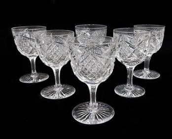 6 Saint Louis Cut Glass Wine Goblets 1st Half 20th Century