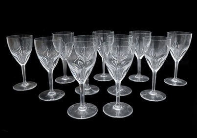 11 Baccarat France Cut Glass Tall Water Goblets in Genova Signed