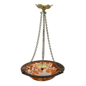 Emile Galle Acid Etched Cameo Art Glass Ceiling Pendant Lamp circa 1900