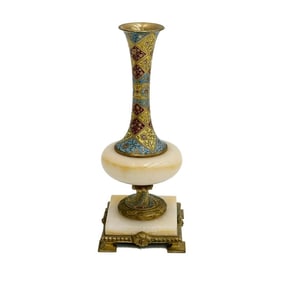 French White Onyx Champleve Enamel Gilt Bronze Mounted Urn circa 1900