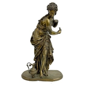 Mathin Moreau Gilt Bronze Sculpture Maiden with Urn Signed 18.75 inches c 1900