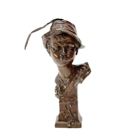 Miniature Bronze Bust of a Young Man with a Feather Hat