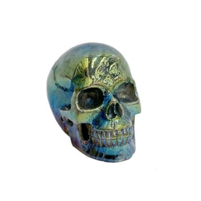 Carved Iridescent Ammolite Stone Skull Figurine