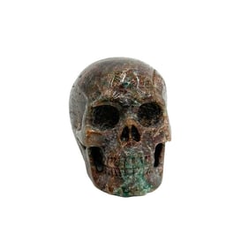 Carved Brown Grey Green Marble Stone Skull Figurine