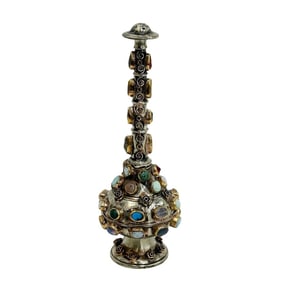 White Gilt Metal Gem Mounted Bottle Rose Water Sprinkler Judaica