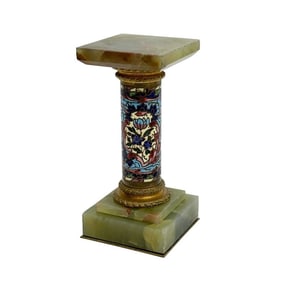 French Green Onyx Gilt Bronze Mounted Champleve Enamel Plinth Pedestal early20th