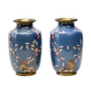 Pair Chinese Cloisonne Enamel Enamel and Bronze Mounted Vases Penny Marshall