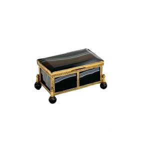 Continental Carved Brown Banded Agate Gilt Bronze Mounted Desk Box 19th century