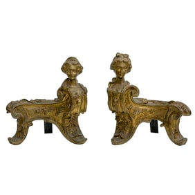Pair of Continental Gilt Bronze Chenets Figural Women