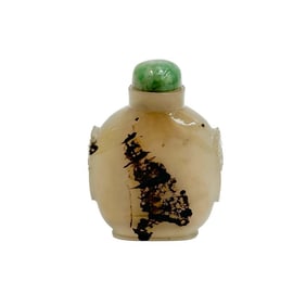 Chinese Carved Shadow Agate &Jade Stone Snuff Bottle circa 1850