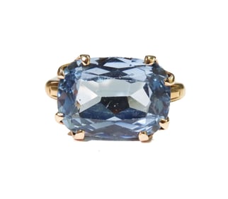 14k Yellow Gold East West Aquamarine Ring Size 4.5
