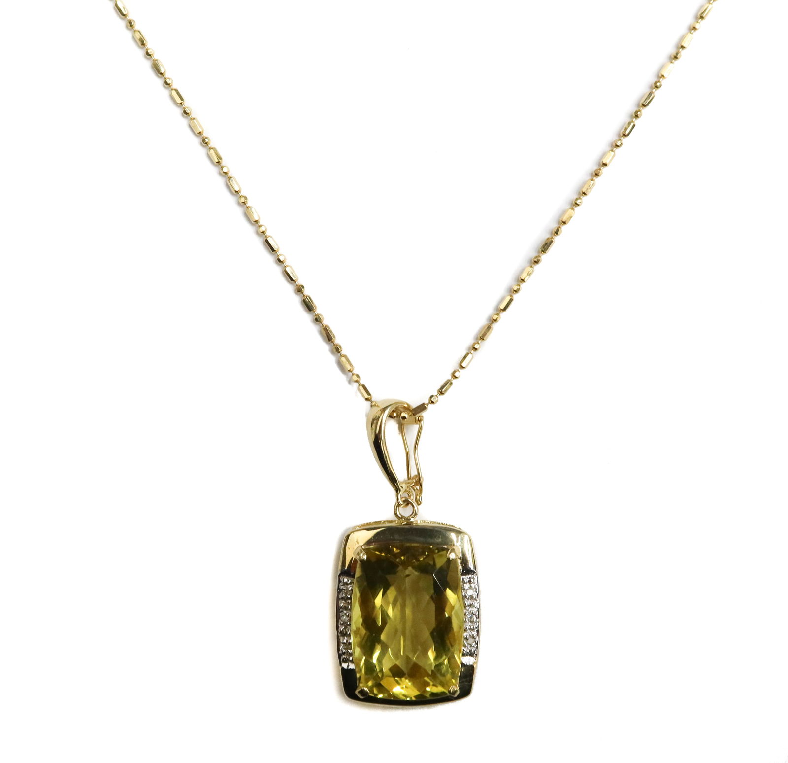 Italian 14k Yellow Gold Lemon Quartz and Diamond Dot Dash Chain Necklace (1 of 13)