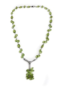 14k White Gold and Peridot DIamond Necklace