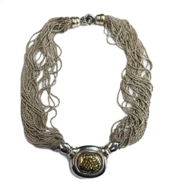 14k Yellow Gold and 925 Sterling Silver Pendant Necklace
