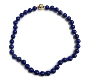 Gump's 18k 750 Yellow Gold Diamond and Lapis Lazuli Single Strand Necklace
