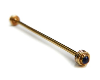 Cartier 18k Yellow Gold Cabochon Sapphire Shirt Collar Pin Gold Tie Clip Brooch Bar