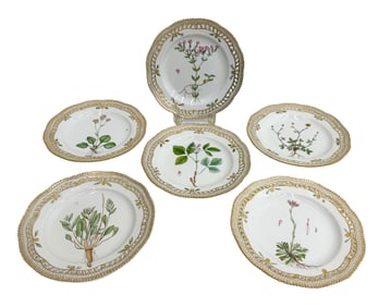 6 Royal Copenhagen Denmark Hand Painted Luncheon Plates in Flora Danica 1963-1983