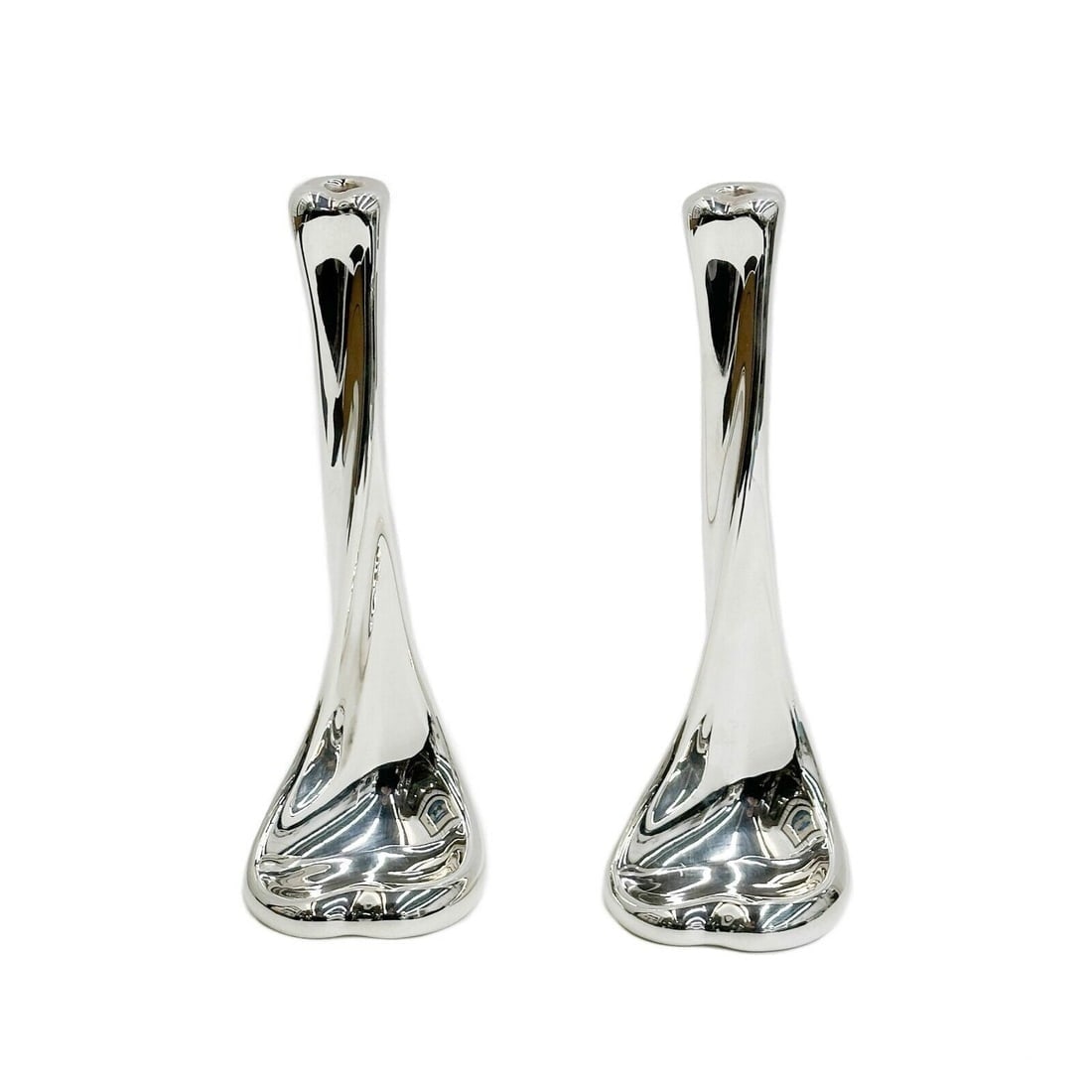 Pair Elsa Peretti for Tiffany & Co Sterling Silver Bone Candlesticks: Pair Elsa Peretti for Tiffany & Co Sterling Silver Bone Candlesticks. Underside marked Tiffany & Co Elsa Peretti 925 Spain Weight: Approx. 21.1 ozt Measurements: Approx. 3.375 inches x 3.25 inches x 9
