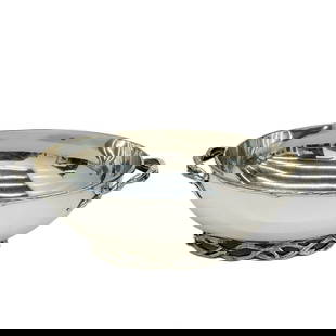 Tiffany & Co Sterling Silver Bowl Branch Decoration circa 1950 23890: Tiffany & Co Sterling Silver Bowl, circa 1950. Oval shaped bowl, branch form twin handles, foot in the form of interwoven branches. Underside marked Tiffany & Co Makers Sterling Silver #23890 Weight: