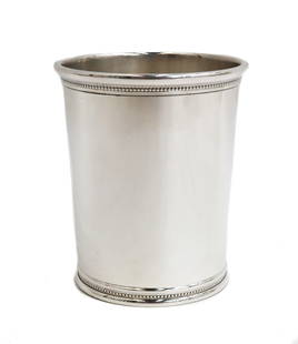 Reed and Barton Sterling Silver Mint Julep Cup #X253: Reed and Barton Sterling Silver Mint Julep Cup #X253. Beaded trim to top and base. Marked Reed and Barton to underside. Weight Approx., 4.929 ozt Measures Approx., 3.125 inches diameter x 3.75 inches