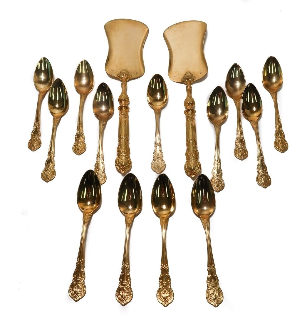 Christofle France Gilt  Dessert Flatware for 12 (1 of 9)