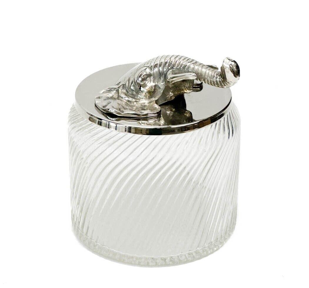 Mid Century Silver Plate and Glass Covered Jar Figural Elephant Head Lid (1 of 5)