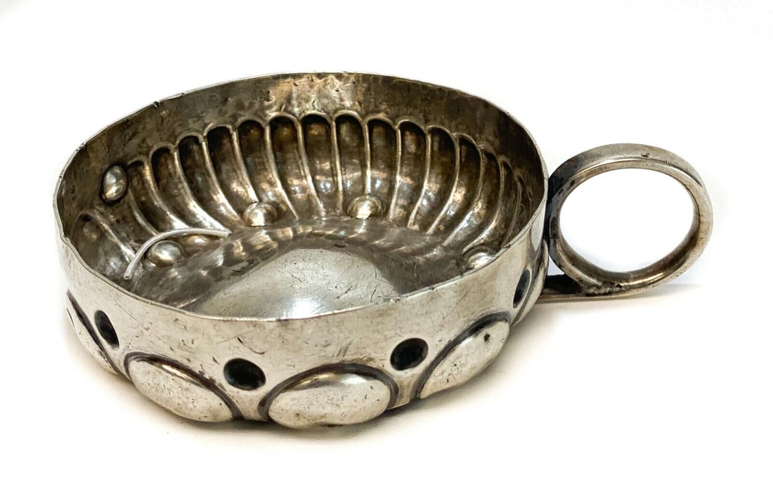 French Silver Tastevin, Early 19th Century. Beaded & Ribbed Designs (1 of 5)