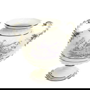 Wedgwood England Queensware Handled Porcelain Vase Liverpool Birds: Wedgwood England Queensware Handled Porcelain Vase Liverpool Birds, late 19th century. Twin handled vase, a white ground with purple birds to the center. Underside marked Wedgwood Etrurua England C466