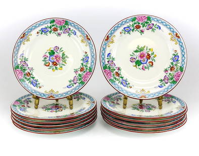 12pc Wedgwood Porcelain Bread & Butter Plates 6" W284 Hand Painted Enamel: 12pc Set Wedgwood Porcelain Bread & Butter Plates #W284. Hand Painted Multicolor Floral Design w/ Red rims & Raised Enamel Accents. Marked Wedgwood & W284. Weight 3.5 pounds Measures Approx., 6 inches