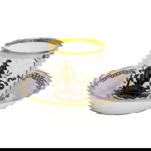 Imperial Manufacture de Sevres Cup & Saucer Tasse forme Litron Large 1803-04: Imperial Manufacture de Sevres Porcelain Cup & Saucer Tasse forme Litron Large, 1803-04. A lilac purple ground imitating marble decorated with gilt Greek key designs, depicts the Roman god of agricult