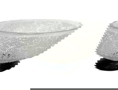 Daum Nancy France Frosted Glass Footed Bowl: Daum Nancy France frosted glass footed bowl, possible 3rd quarter of the 20th Century. Abstract frosted texture to exterior. Signed Daum Nancy France to the base. Weight Approx., 0.5 lbs Measures Appr