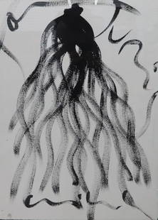 Dale Chihuly Hand Painted Abstract Chandelier Drawing Juris: Dale Chihuly (American 20th Century) hand painted brush black and yellow painted ink abstract Chandelier drawing. Signed "XO Juris" a likely reference to Juris Ubans to top and artist signed "Chihuly"