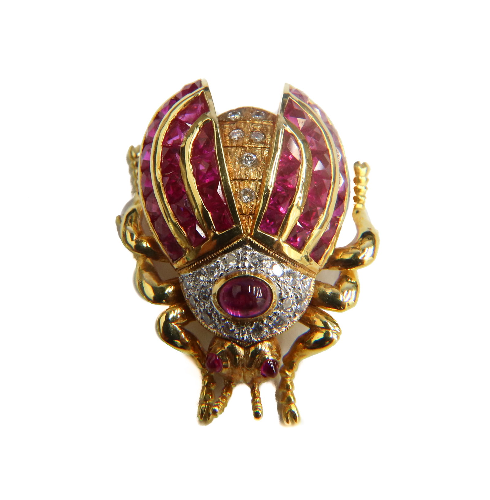 18k Yellow Gold Ruby and Diamond Striped Lady Beetle Pin Brooch (1 of 7)