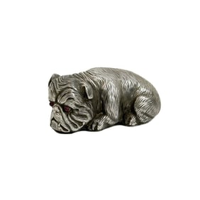 Silver Bulldog Figurine Marked Russian Julius Rappoport Ruby Eyes 20th century