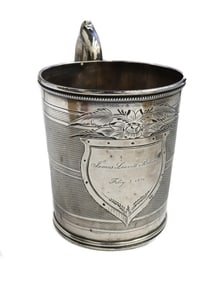 Gorham Coin Silver Engine Turned Handled Cup 1856