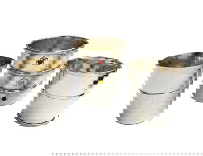 Group of 3 Sterling Silver Tiffany Gorham and Wallace Jigger Shot Cups: Group of 3 Shot Jigger Cups. The cups include one Gorham stoplight jigger with enameled colored stop lights numbered #354, one TIffany & Co. gold wash jigger cup numbered #23888, and one Wallace sterl