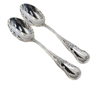 Pair Buccellati Sterling Solid Silver Table Spoons in Quirinale Signed