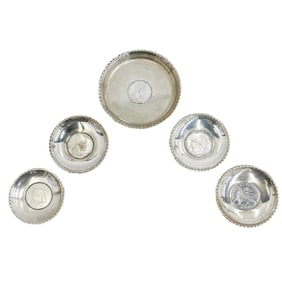 5pc Ethiopian Coin Mounted 800 Silver Bowls