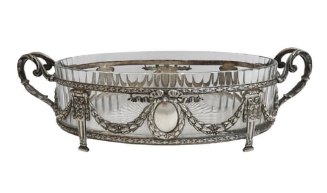 Saglier Freres French Silver Plate and Ribbed Glass Twin Handled Bowl circa 1900
