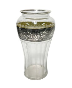 Fine American Etched Silver Overlay Cut Glass Vase, First Half 20th Century