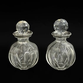 Pair Baccarat French Tetard Freres Silver Mounted Glass Bottles Decanters c1920