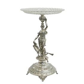WMF Germany White Metal Alloy Mounted Glass Figural Centerpiece Tazza c1890