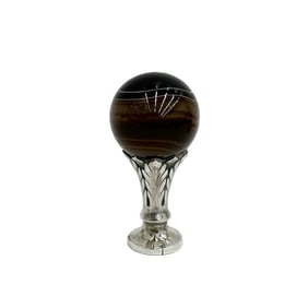 Continental Brown Banded Agate and Silver Mounted Wax Seal Stamp circa 1900