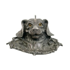 Elkington & Co English Silverplate Figural Dog Form Inkwell 1886