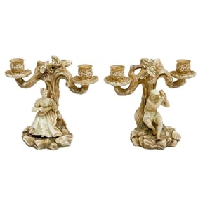 Pair Royal Worcester Porcelain Blush Ivory Candelabras Figures Musicians 1885